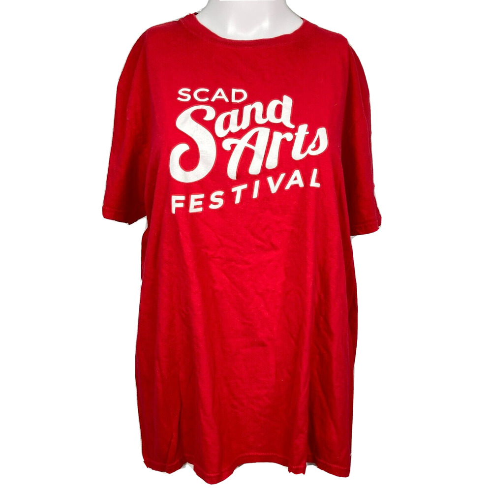 Gildan T-Shirt Womens Sz L Red White Cotton SCAD Sand Arts Festival Graphic